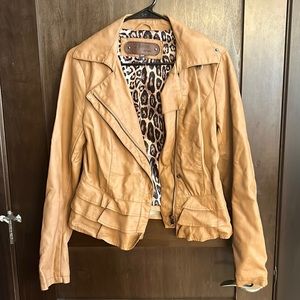 Cavalini Tan Faux Leather Jacket, Satin Lining (M)